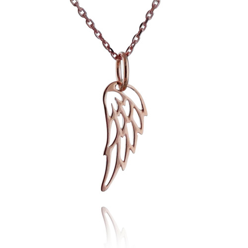 Tiny Angel Wing Charm Necklace, Rose Gold Plated Sterling Silver Tiny Angel Wing Charm Necklace, Rose Gold Plated Sterling Silver
