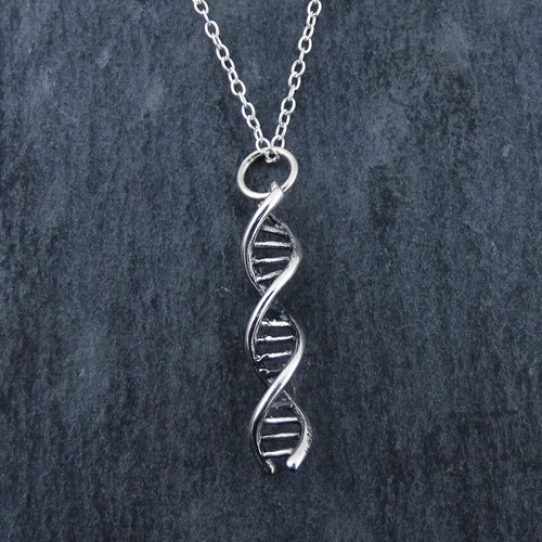 Sterling Silver Double Helix DNA Charm Necklace