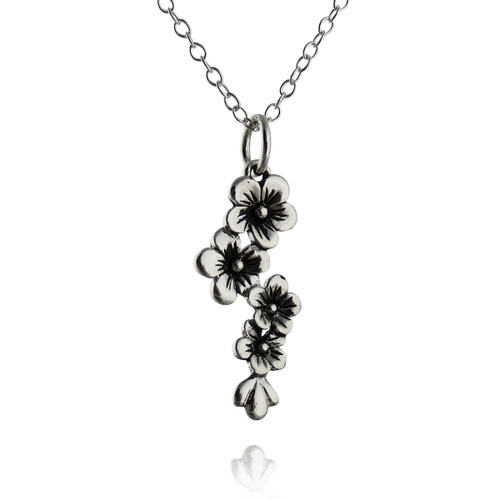 Sterling Silver Cherry Blossoms Charm Necklace