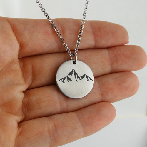 Mountain Range Circle Pendant Stainless Steel Mountain Range Circle Pendant Stainless Steel
