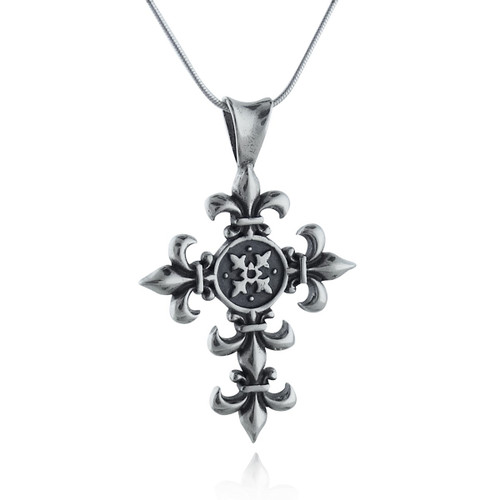 Fleur-de-lis Cross Pendant Necklace - Sterling Silver Fleur-de-lis Cross Pendant Necklace - Sterling Silver