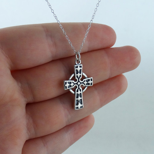 Celtic Cross with Circle Necklace, Sterling Silver