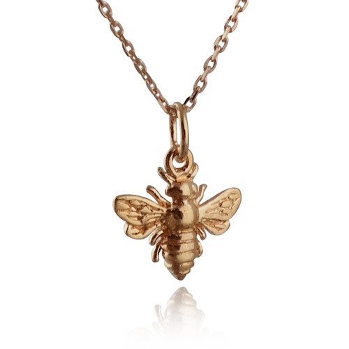 Tiny Rose Gold Plated Bee Charm Necklace, Sterling Silver Tiny Rose Gold Plated Bee Charm Necklace, Sterling Silver