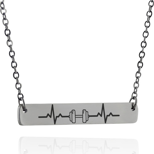 Dumbbell Heartbeat Bar Necklace, Stainless Steel Dumbbell Heartbeat Bar Necklace, Stainless Steel