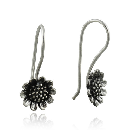 Dangling Sunflower Earrings, Sterling Silver Dangling Sunflower Earrings, Sterling Silver