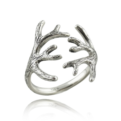Adjustable Textured Antler Ring, Sterling Silver
