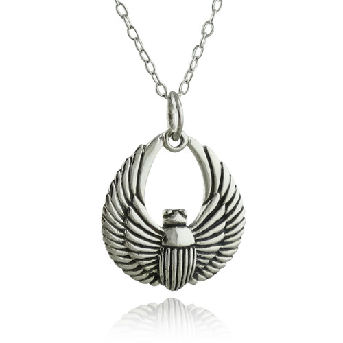 Small Scarab Beetle Charm Necklace, Sterling Silver