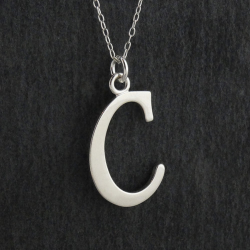 Script Letter C Charm Necklace, Sterling Silver Script Letter C Charm Necklace, Sterling Silver