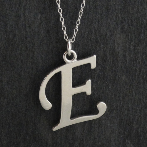 Script Letter E Charm Necklace, Sterling Silver