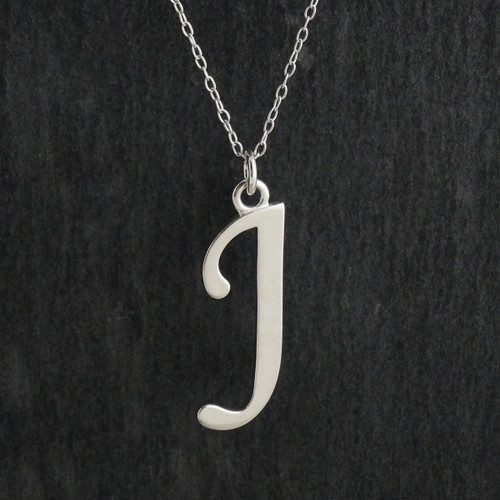 Script Letter J Charm Necklace, Sterling Silver Script Letter J Charm Necklace, Sterling Silver