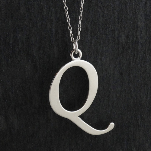 Script Letter Q Charm Necklace, Sterling Silver