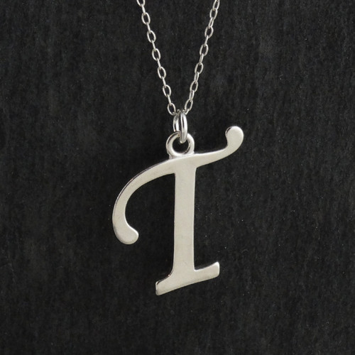 Script Letter T Charm Necklace, Sterling Silver Script Letter T Charm Necklace, Sterling Silver