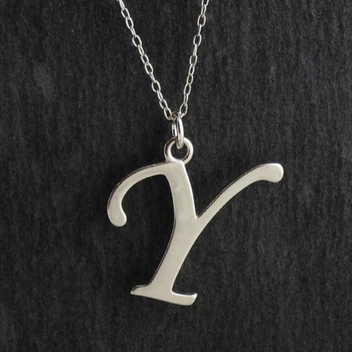 Script Letter Y Charm Necklace, Sterling Silver