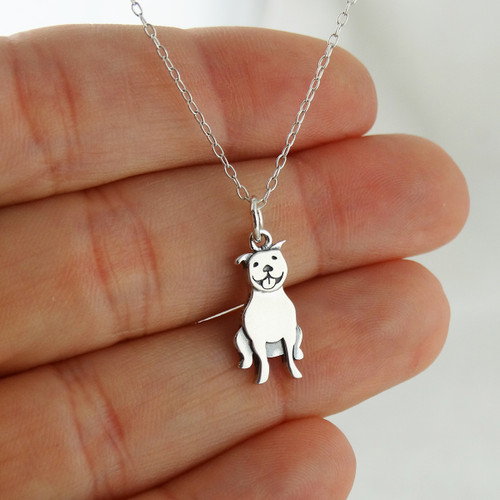 small pit bull dog charm necklace sterling silver