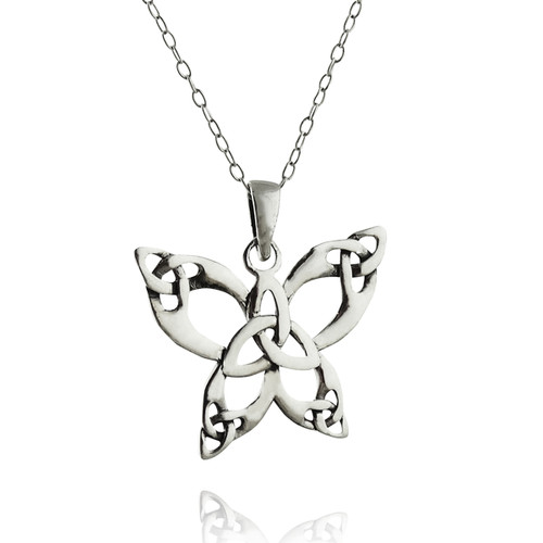 Celtic Trinity Knot Butterfly Pendant Necklace, Sterling Silver Celtic Trinity Knot Butterfly Pendant Necklace, Sterling Silver