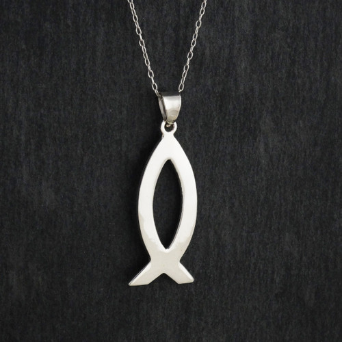 Polished Christian Fish Ichthus Pendant Necklace, Sterling Silver