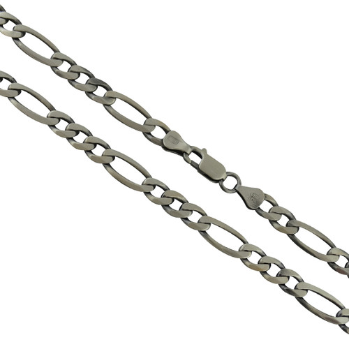 Men's Gun Metal 7mm Figaro Chain Necklace, 925 Sterling Silver