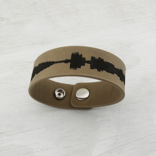Personalized Sound Wave Audio Bracelet - Engraved Faux Leather 9.5" Personalized Sound Wave Audio Bracelet - Engraved Faux Leather 9.5"