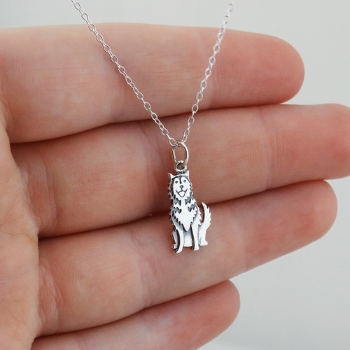 Detailed Siberian Husky Charm Necklace, Sterling Silver