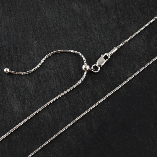 Adjustable 1mm Spiga Wheat Chain, 20, Rhodium Plated Sterling Silver Adjustable 1mm Spiga Wheat Chain, 20, Rhodium Plated Sterling Silver