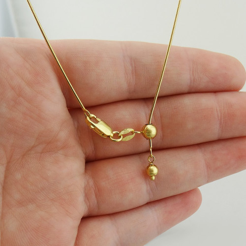 Adjustable 0.75mm Snake Chain Necklace, Adjusts up to 22" - Yellow Gold Plated 925 Sterling Silver Adjustable 0.75mm Snake Chain Necklace, Adjusts up to 22" - Yellow Gold Plated 925 Sterling Silver