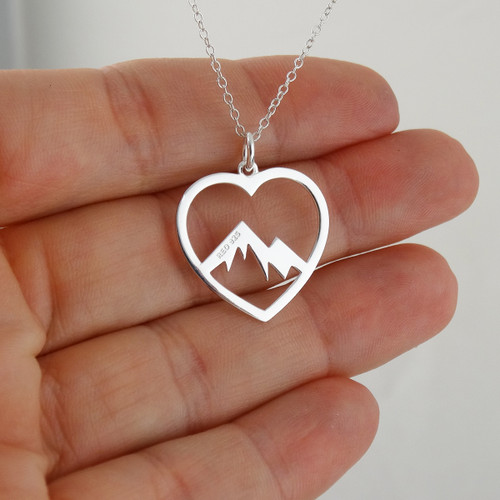 Sterling Silver Mountain Range with Heart Pendant Necklace