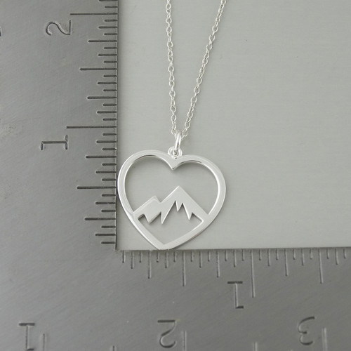 Sterling Silver Mountain Range with Heart Pendant Necklace