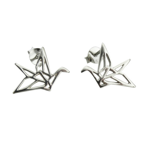 Sterling Silver Origami Bird Stud Earrings
