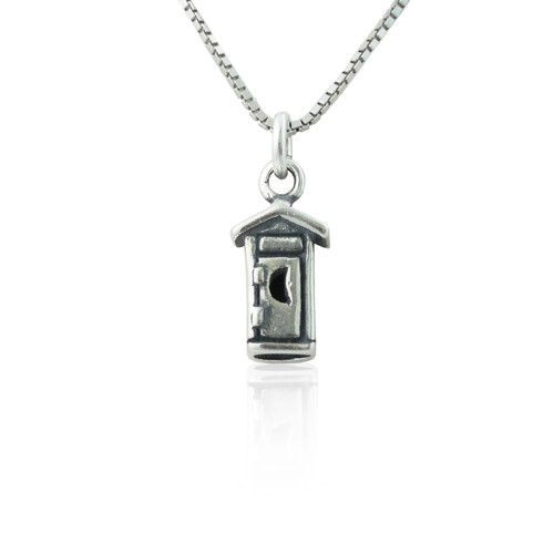 Tiny Outhouse Charm Necklace, Sterling Silver - Crescent Moon Tiny Outhouse Charm Necklace, Sterling Silver - Crescent Moon