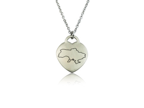 Ukraine Outline Heart Pendant Necklace, Stainless Steel Ukraine Outline Heart Pendant Necklace, Stainless Steel