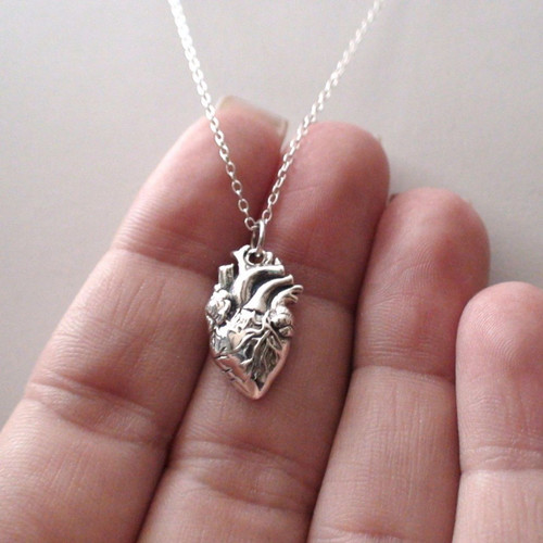 Anatomical Heart Charm Necklace - 925 Silver