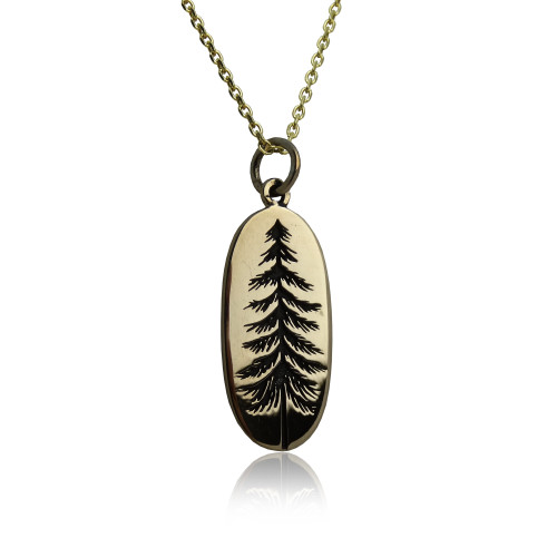 Pine Tree on Oval Charm Necklace - Bronze