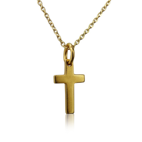 Satin 24K Gold Plated Cross Charm 15x7mm - Necklace