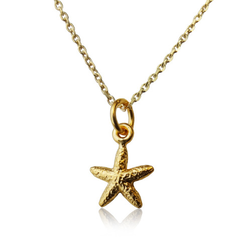 Satin 24K Gold Plated Textured Starfish 14x8mm - Necklace