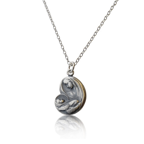 Virgin Mary with Baby Jesus Charm - Necklace