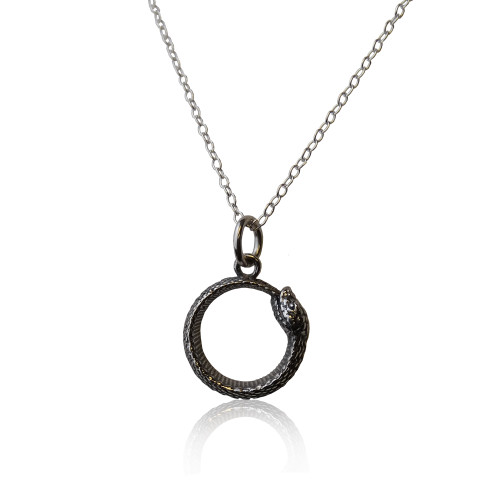 Sterling Silver Ouroboros Snake Charm 18x12mm - Necklace Sterling Silver Ouroboros Snake Charm 18x12mm - Necklace