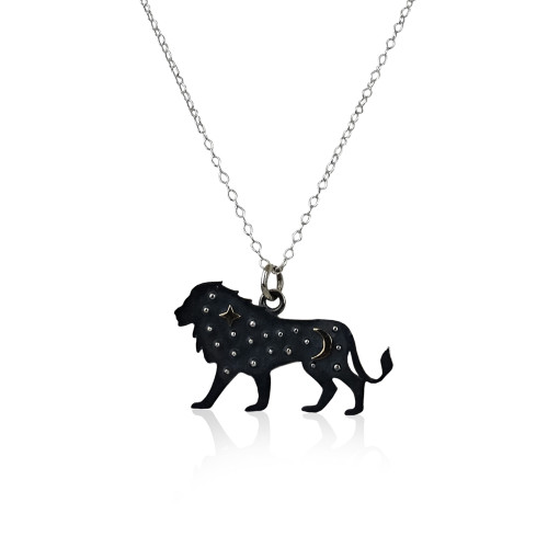 Silver Leo Lion Charm with Bronze Star and Moon 18x26mm - Necklace