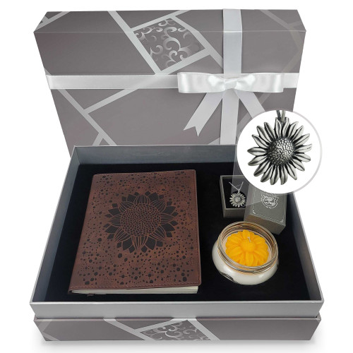 Sunflower - 3 Piece Gift Set- Journal, Jewelry, Candle