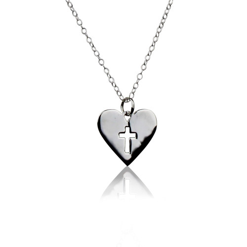 Sterling Silver Heart Charm with Cross Cutout Sterling Silver Heart Charm with Cross Cutout