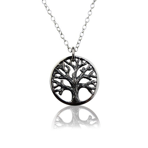 Sterling Silver Textured Tree of Life Charm - Necklace