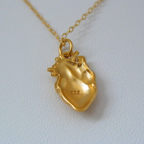 24K Gold Plate Sterling Silver Anatomical Heart Necklace