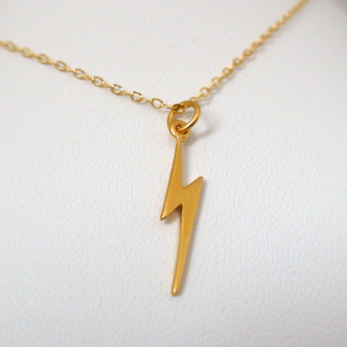 24K Gold Plate Sterling Silver Lightning Bolt Charm Necklace