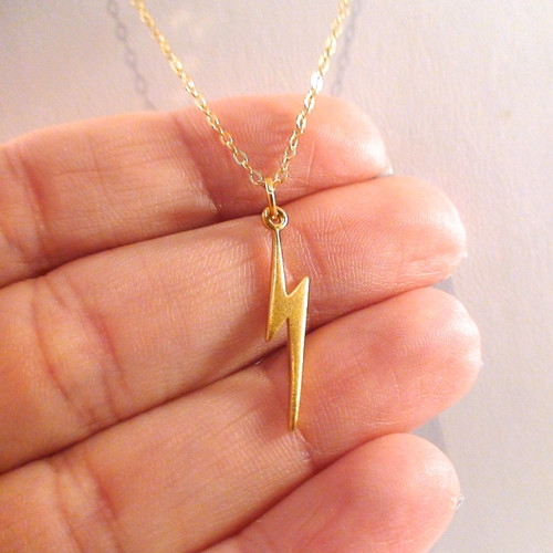 24K Gold Plate Sterling Silver Lightning Bolt Necklace