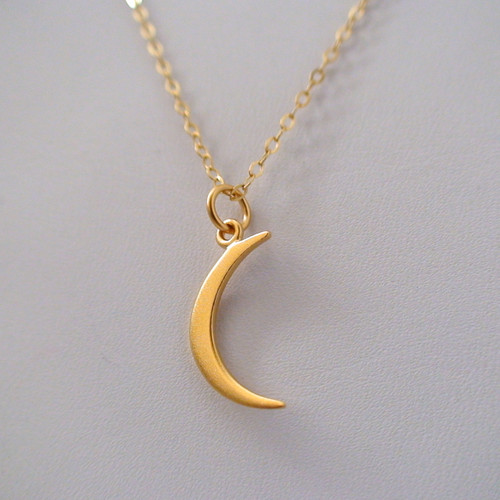 Gold Crescent Moon Charm Necklace - 24K Gold Plated Sterling