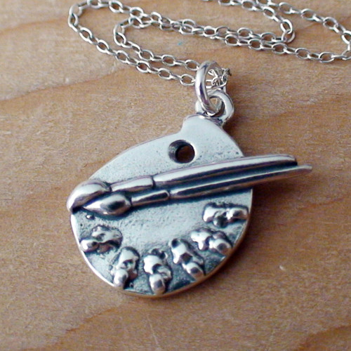 Sterling Silver Artist Paint Palette Necklace