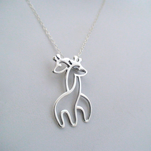 Sterling Silver Hugging Giraffe Pendant and Necklace