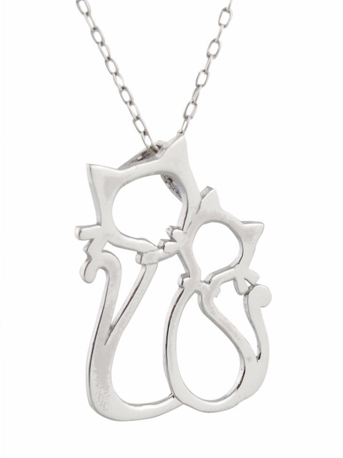 Sterling Silver Two Cats Pendant Necklace