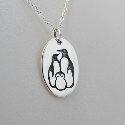 Sterling Silver Family of Penguins Necklace