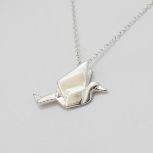 Sterling Silver Origami Crane Charm Necklace