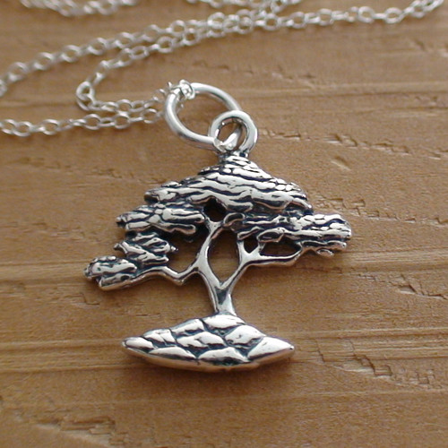 Sterling Silver Cypress Tree Charm Necklace